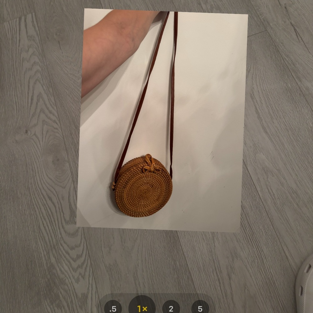 Round Woven Tan Crossbody Bag